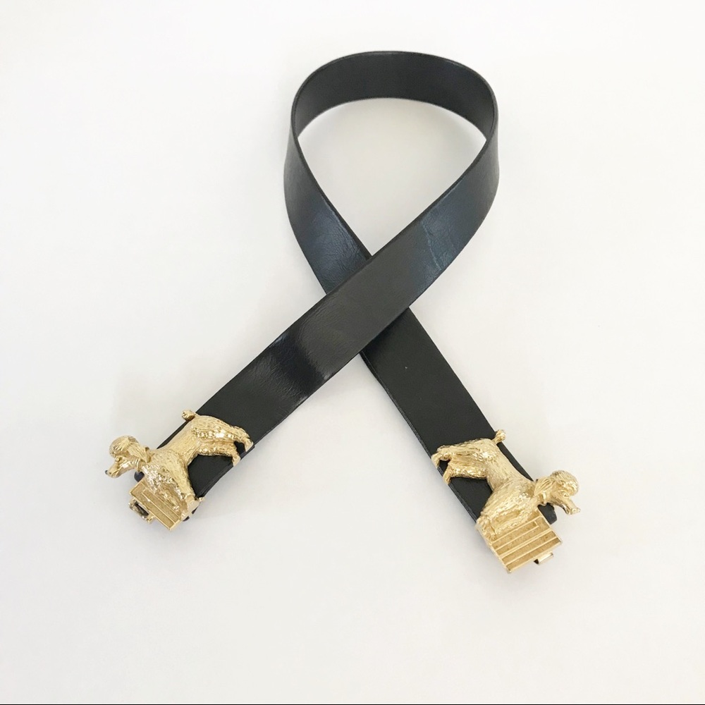 Vintage Mimi Di N Poodle Gold Buckle Leather Belt - Picture 3 of 8
